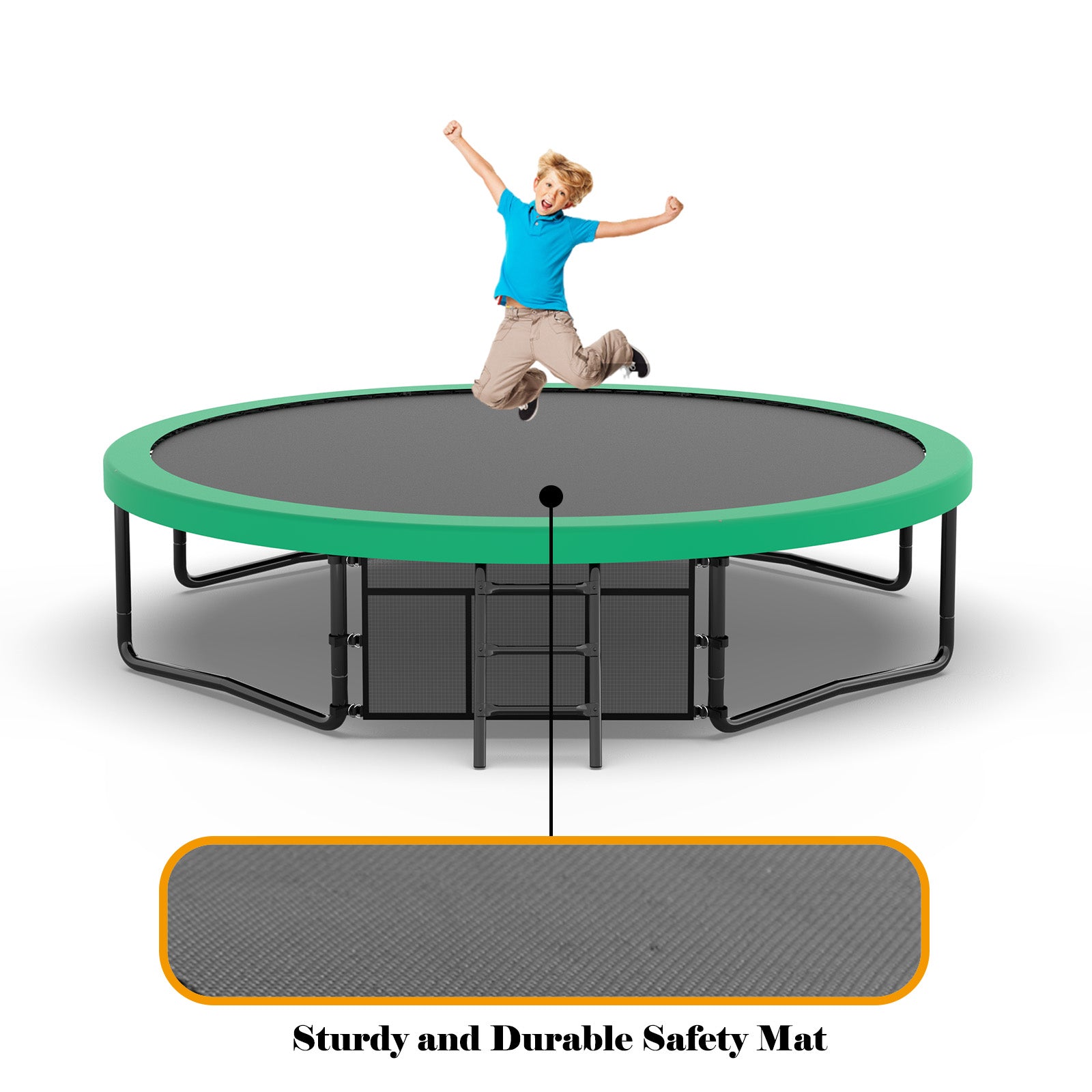 12Ft Recreational Kids Trampoline With Safety Enclosure Net & Ladder, Outdoor Recreational Trampolines Green Metal