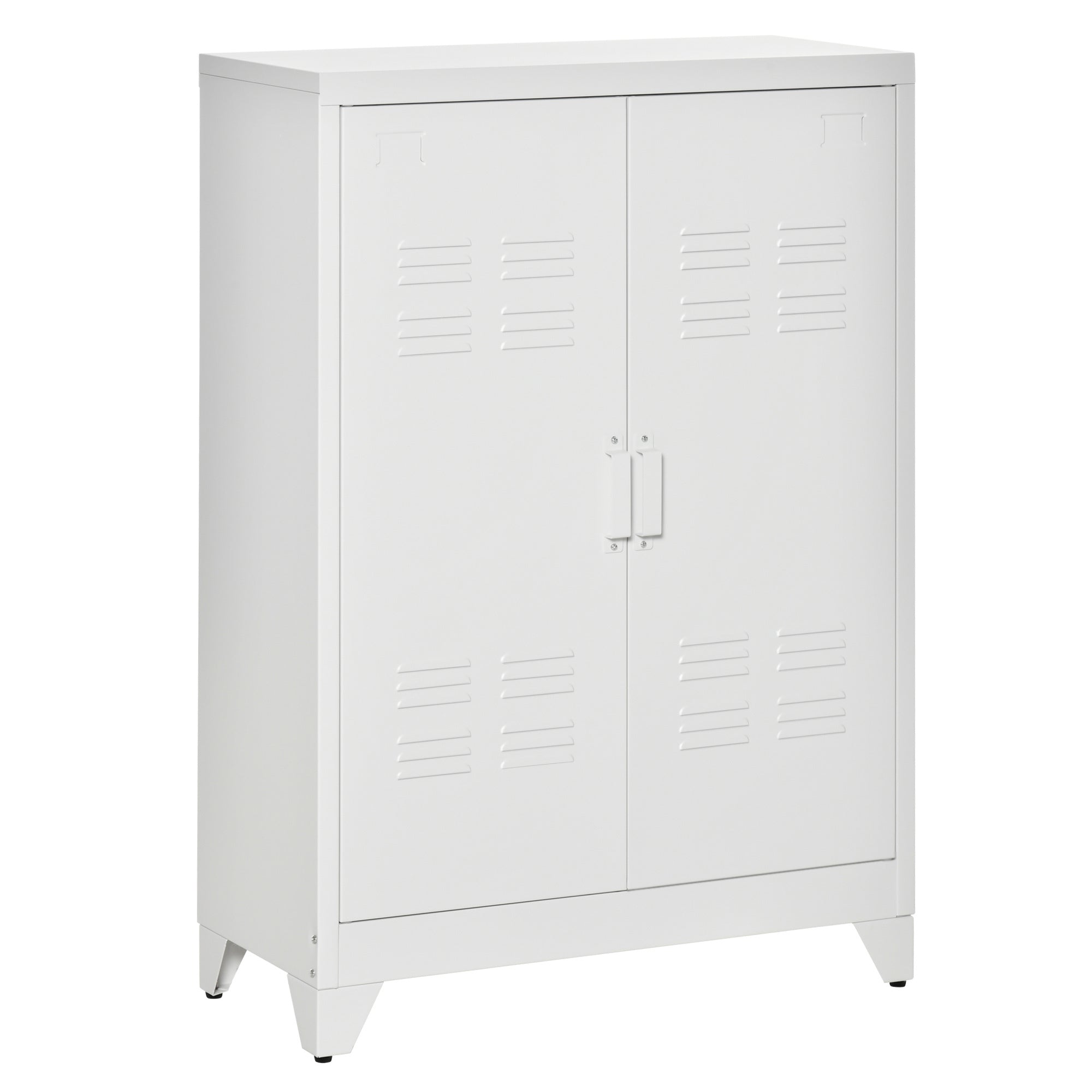 Homcom Industrial Storage Cabinet, Steel Garage Cabinet With Double Doors And Adjustable Shelves, White White Metal