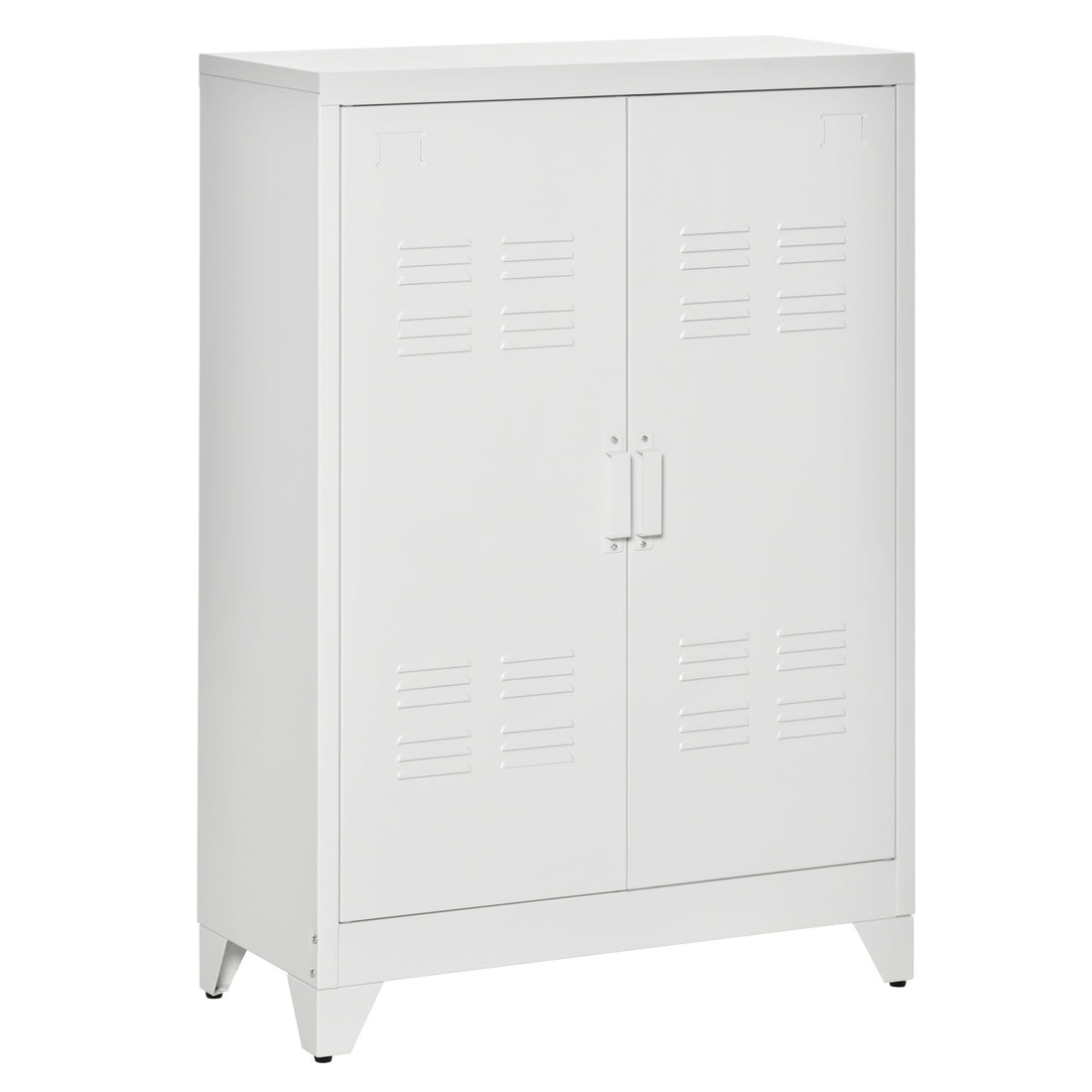 Homcom Industrial Storage Cabinet, Steel Garage Cabinet With Double Doors And Adjustable Shelves, White White Metal