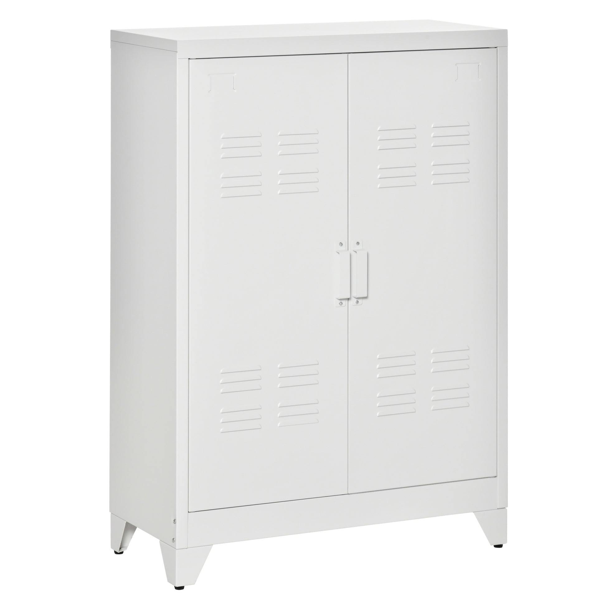 Homcom Industrial Storage Cabinet, Steel Garage Cabinet With Double Doors And Adjustable Shelves, White White Metal