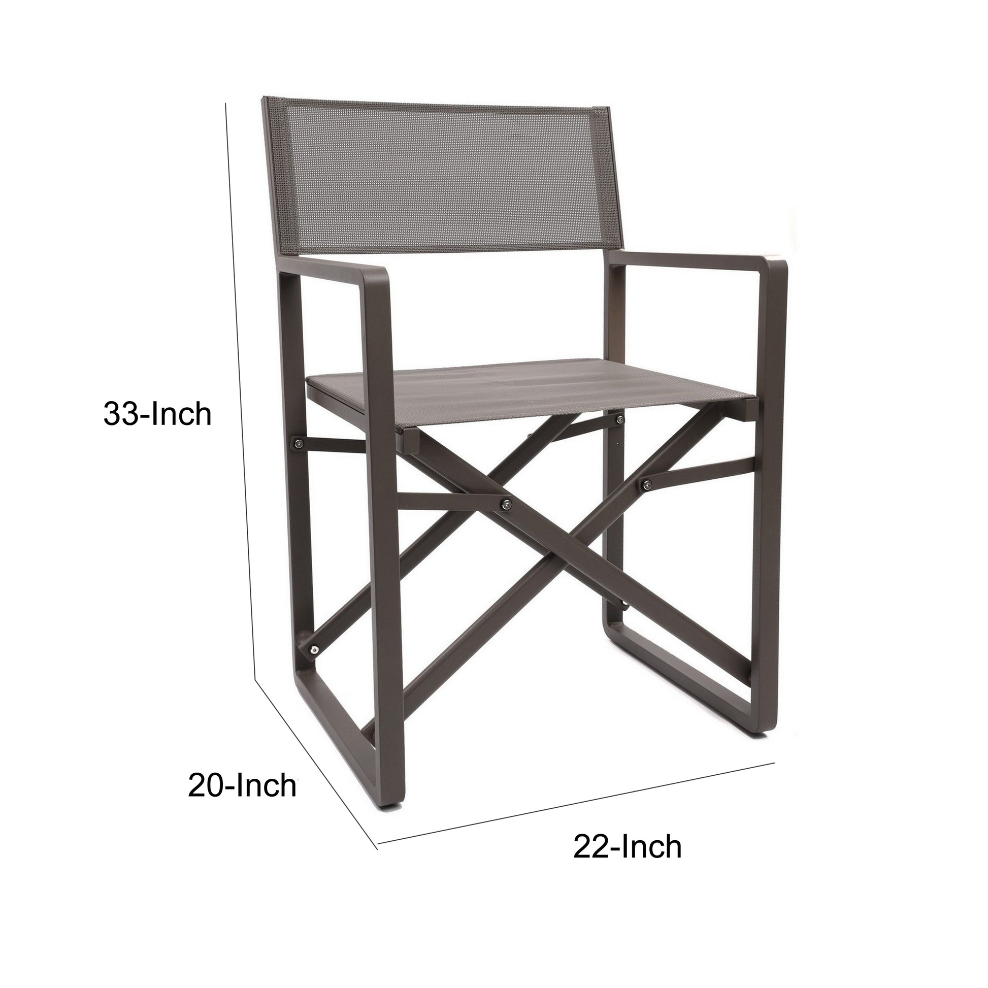 Metal Director Chair With X Shaped Braces, Set Of 2, Espresso Brown Brown Aluminium