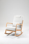Rocking Chair Upholstered Fabric Rocking Armchair Indoor With High Backrest Glider Chairs And Lumbar Pillow For Living Room Beige Linen