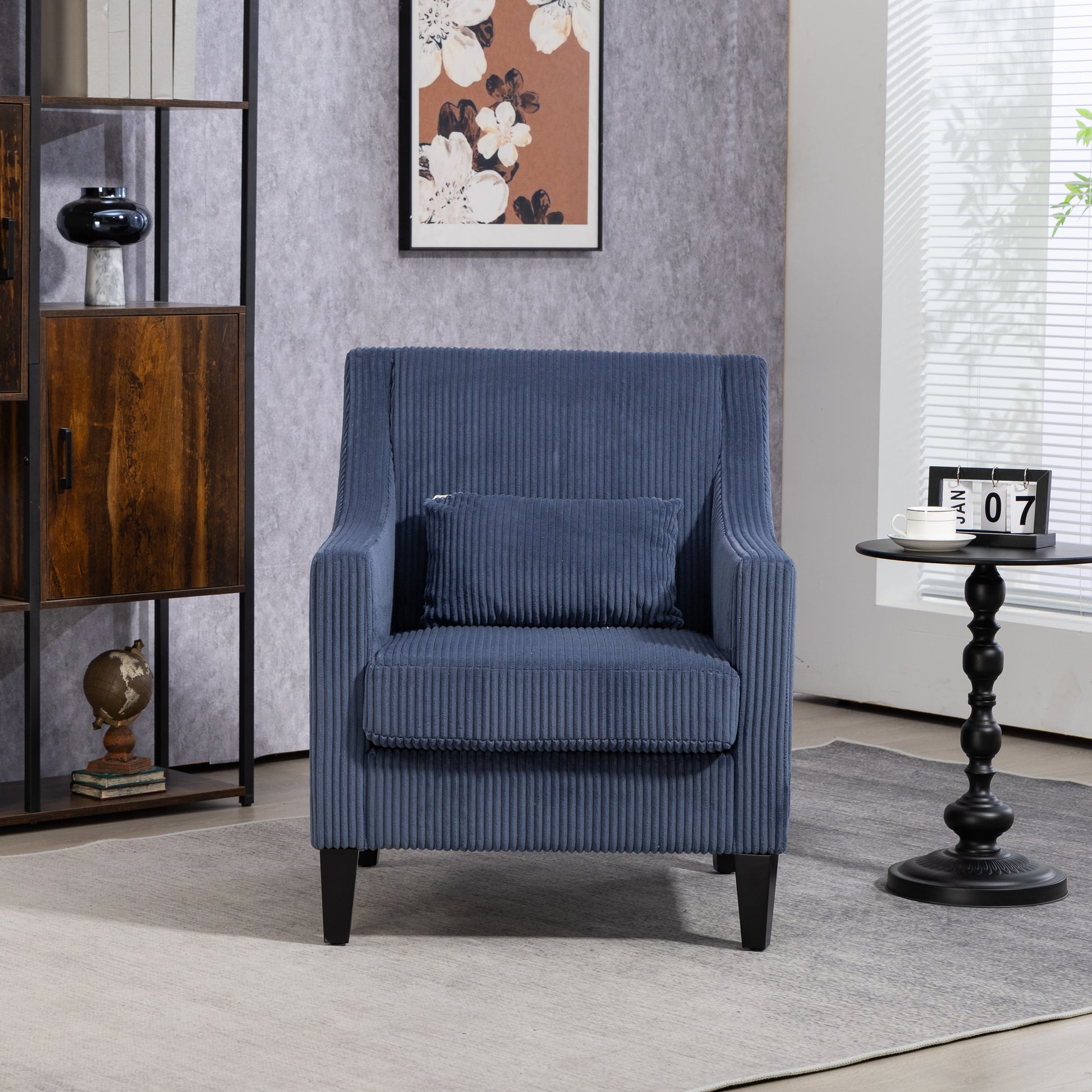 Coolmore Modern Accent Chair,Upholstered Armchair With Scooped Arms For Bedroom,Apartment,Studio,Office,Waiting Room Blue Corduroy Blue Primary Living Space Foam Corduroy