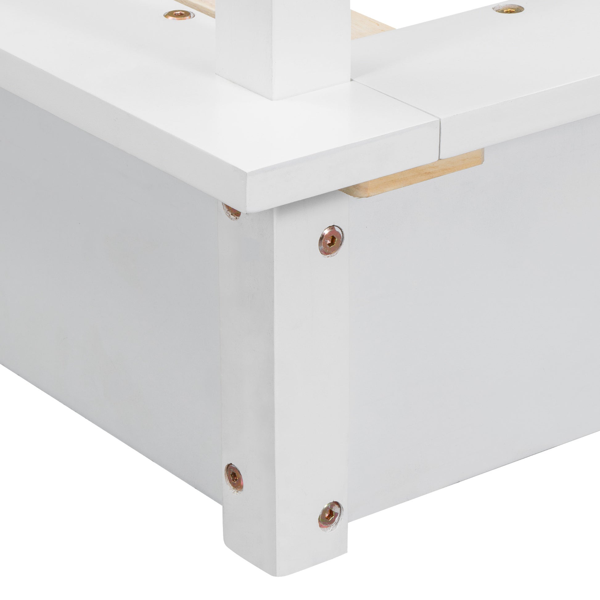 Full Size Wood Led Canopy Bed ,Canopy Platform Bed With Support Slats, No Box Spring Needed, White Full White Plywood