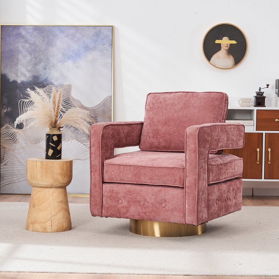 Swivel Barrel Chair For Living Room,360 Degree Swivel Club Modern Accent Single Sofa Chair, Small Leisure Arm Chair For Nursery, Hotel, Bedroom, Office Pink Primary Living Space Modern Linen