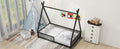 Metal Twin Size House Platform Bed With Triangle Structure And Guardrail, Black Box Spring Not Required Twin Black Metal Metal