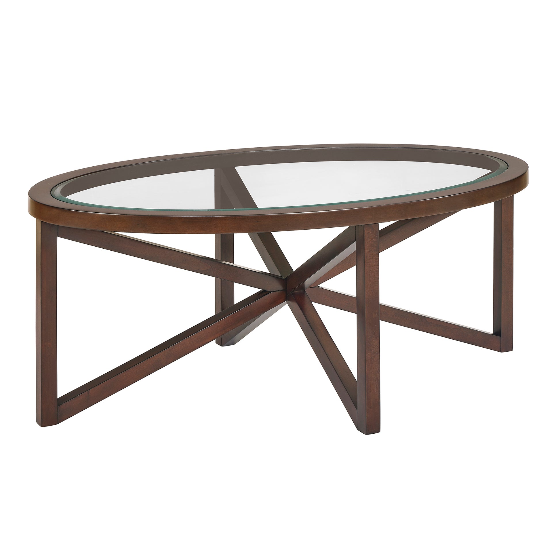 Modern Simple Glass Coffee Table, Tempered Glass Coffee Table Solid Wood Base Round Transparent Glass Top Modern Living Room Terrace Study Coffee Table Cherry Wood Glass