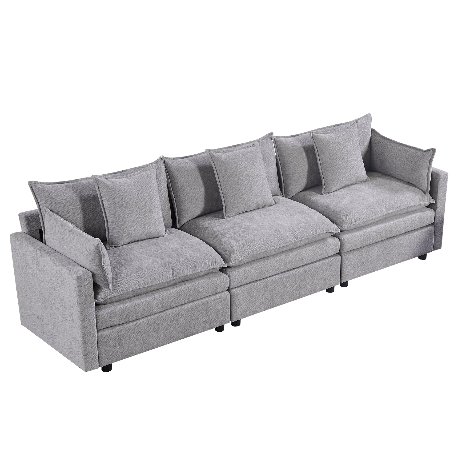 108.66"Modern Chenille L Shaped Sectional Sofa With Convertible Chaise, Comfy Cloud Couch Deep Sectional Sofa With Ottomans For Living Room Light Gray Wood Foam Chenille 3 Seat