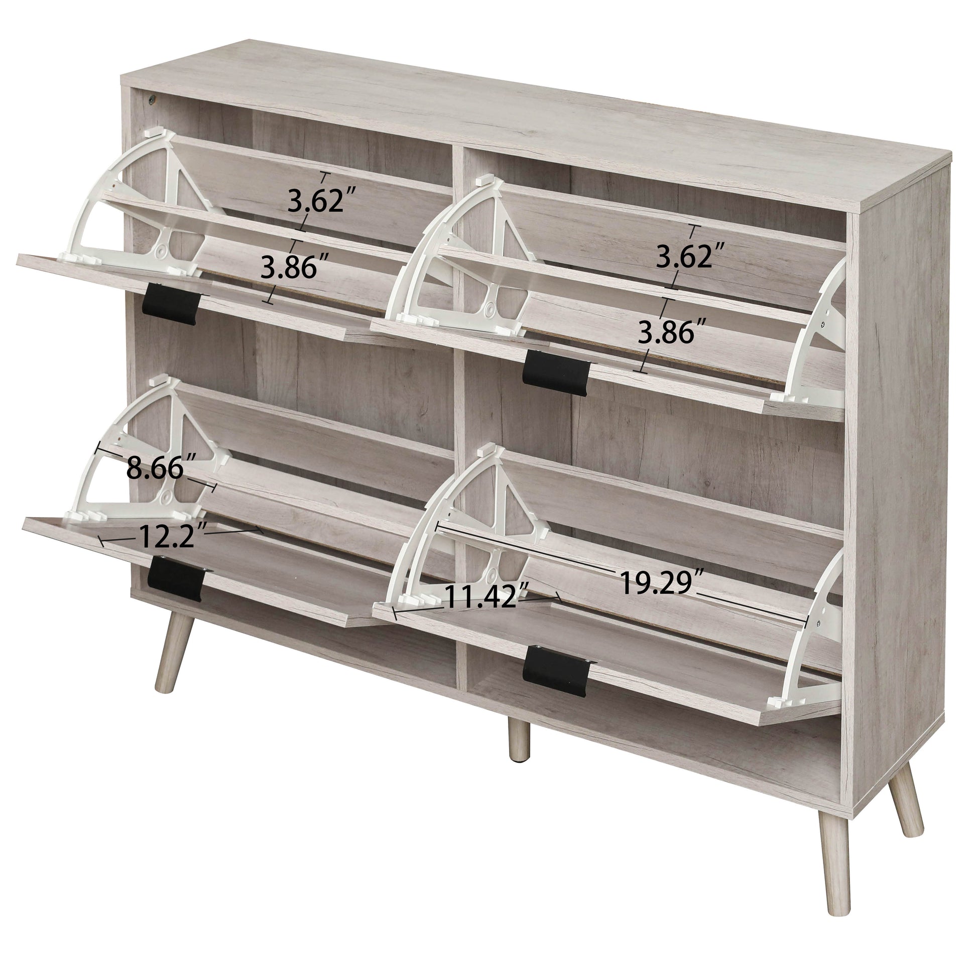 4 Door Shoe Rack, Freestanding Modern Shoe Storage Cabinet, For Entryway White Particle Board