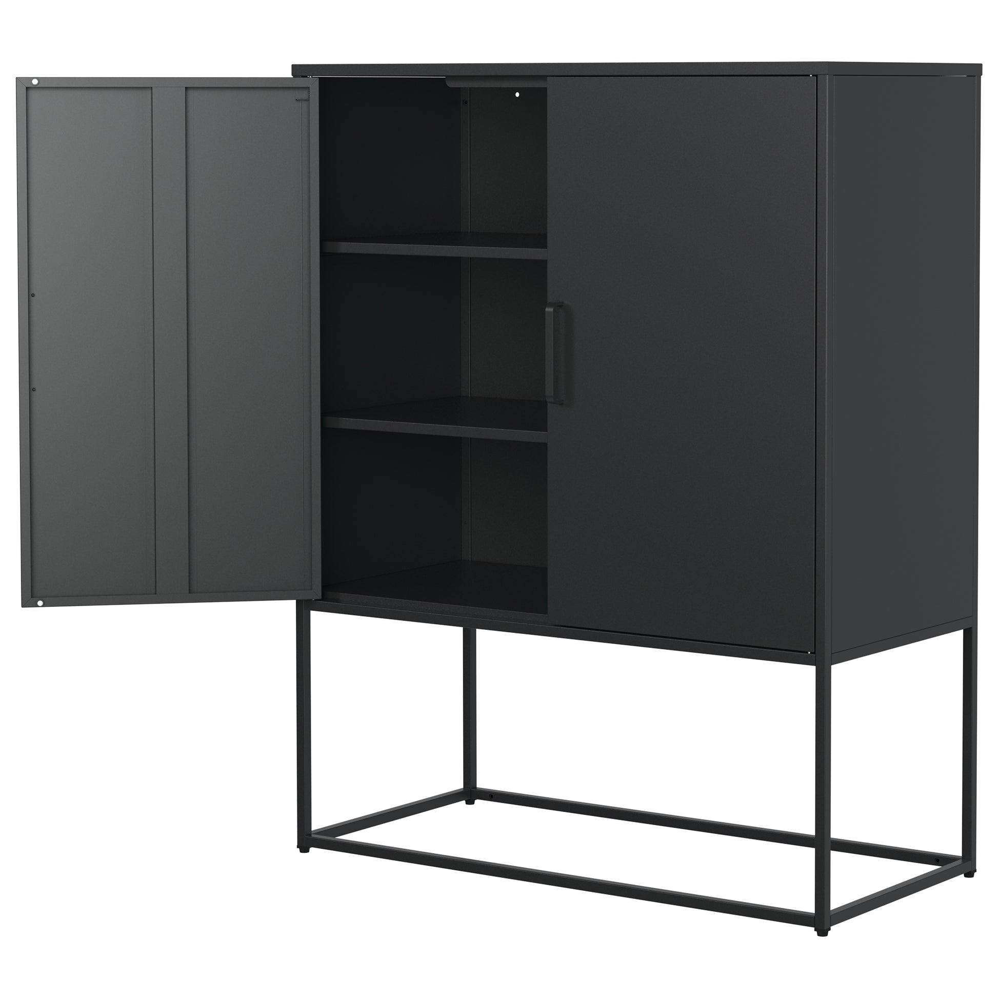 Heavy Duty Metal Buffet Sideboard Modern Steel Storage Cabinet With 2 Shelves, Free Standing Accent Cabinet With Magnetic Doors For Bedroom, Kitchen, And Home Office, Anti Tip Design Easy Assemble Accent Chests 1 2 Shelves Antique Black Primary Living