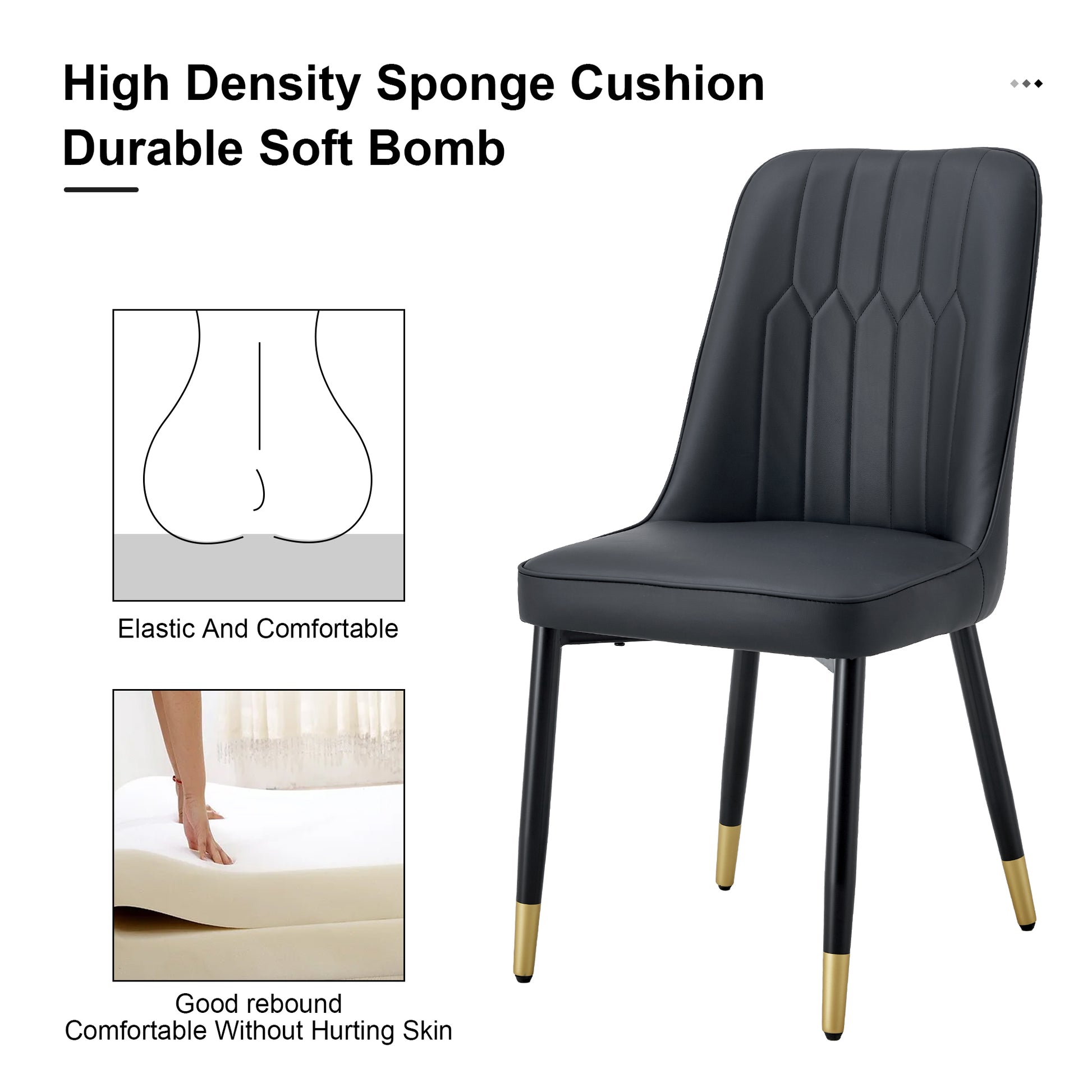 1 Table And 8 Chairs Set.A Rectangular Dining Table With A Imitation Marble Black Table Top And Black Metal Legs.Paired With 8 Chairs With Pu Leather Seat Cushion And Black Metal Legs.F 1538,C 007 Black Glass Metal