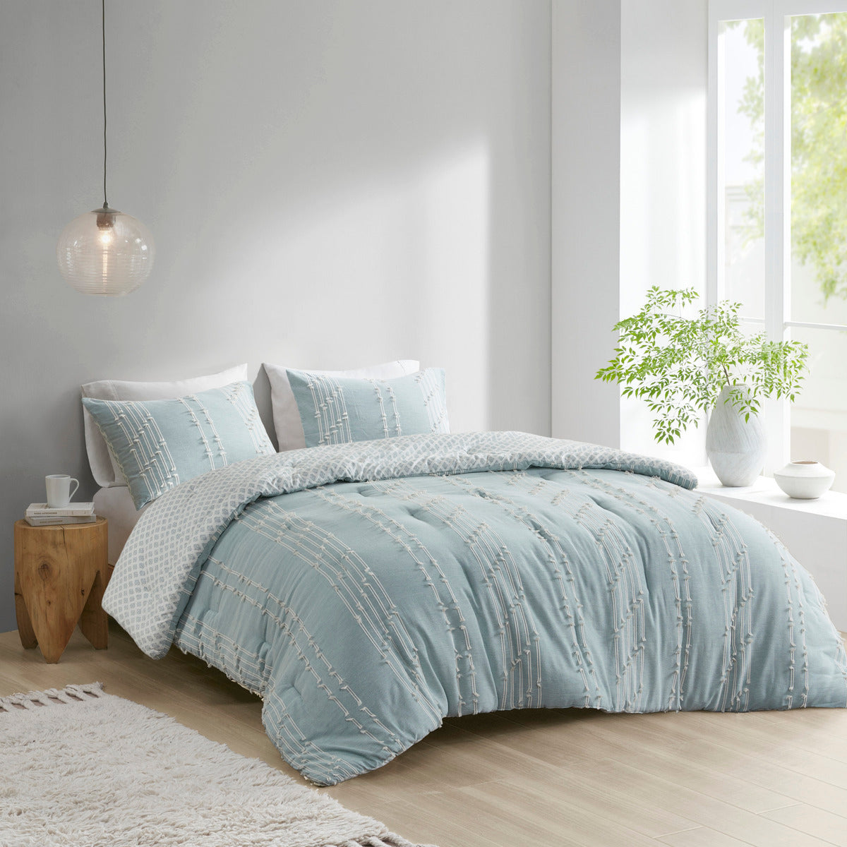 3 Piece Cotton Jacquard Comforter Set Aqua Full Queen Queen Aqua Cotton