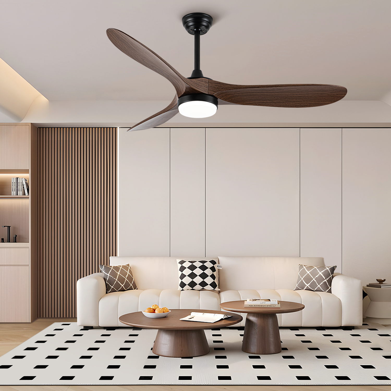 52 Inch Ceiling Fan With Light And Remote Control Timed Lighting, Reversible Airflow And Quiet Operation For Living Room & Bedroom & Outdoor Wood Modern Abs