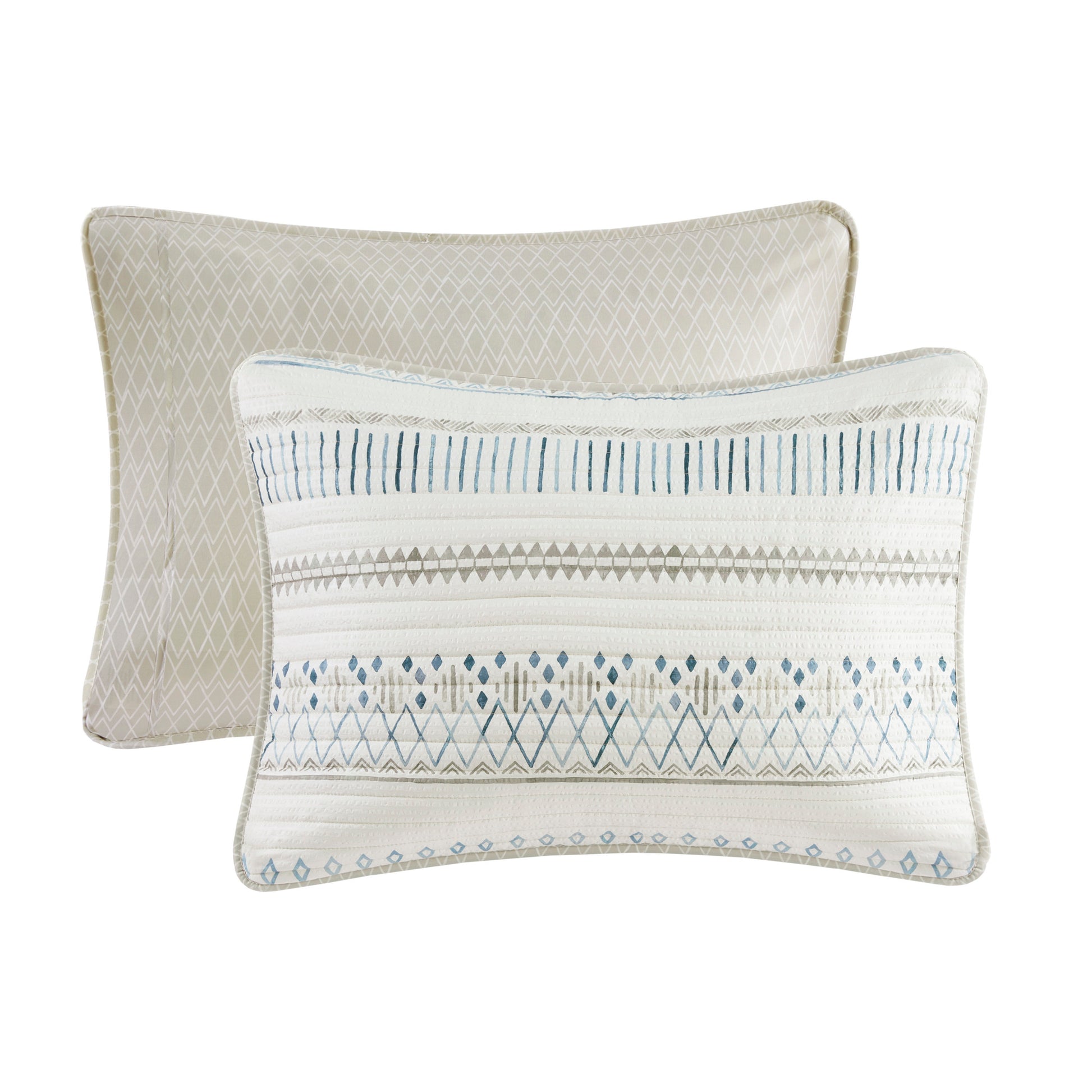 3 Piece Printed Microfiber Seersucker Quilt Set Taupe Blue King Cal King King Taupe Blue Polyester