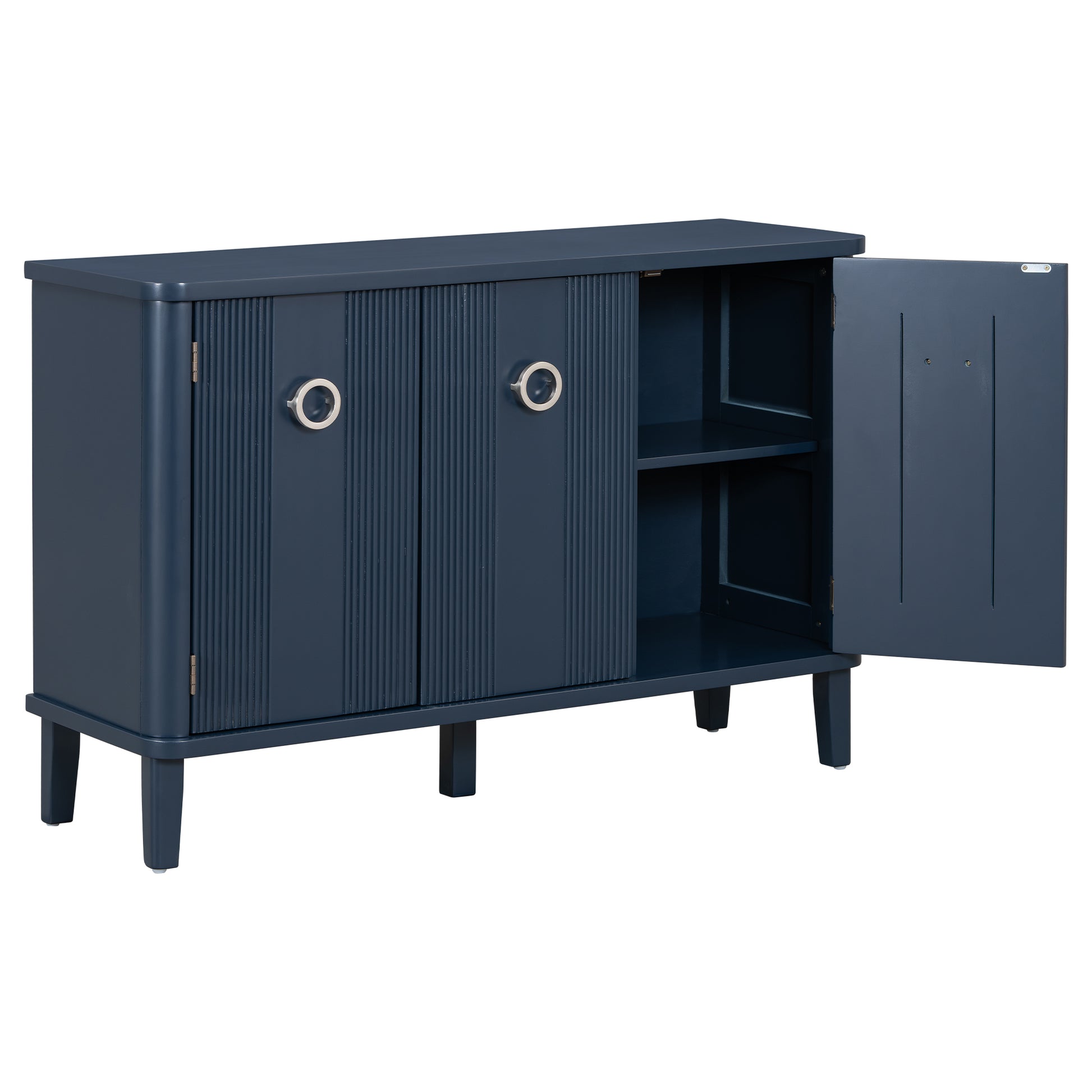 Simple And Atmospheric Solid Wood Veneer Fraxinus Mandschuric Cabinet With Three Acacia Solid Doors,Adjustable, Suitable For Study, Corridors,And Entrances. Navy Blue Mdf