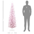 Homcom 6' Snow Flocked Artificial Pencil Christmas Tree, Slim Xmas Tree With Realistic Branches And Plastic Base Stand For Indoor Decoration, Pink Pink Plastic