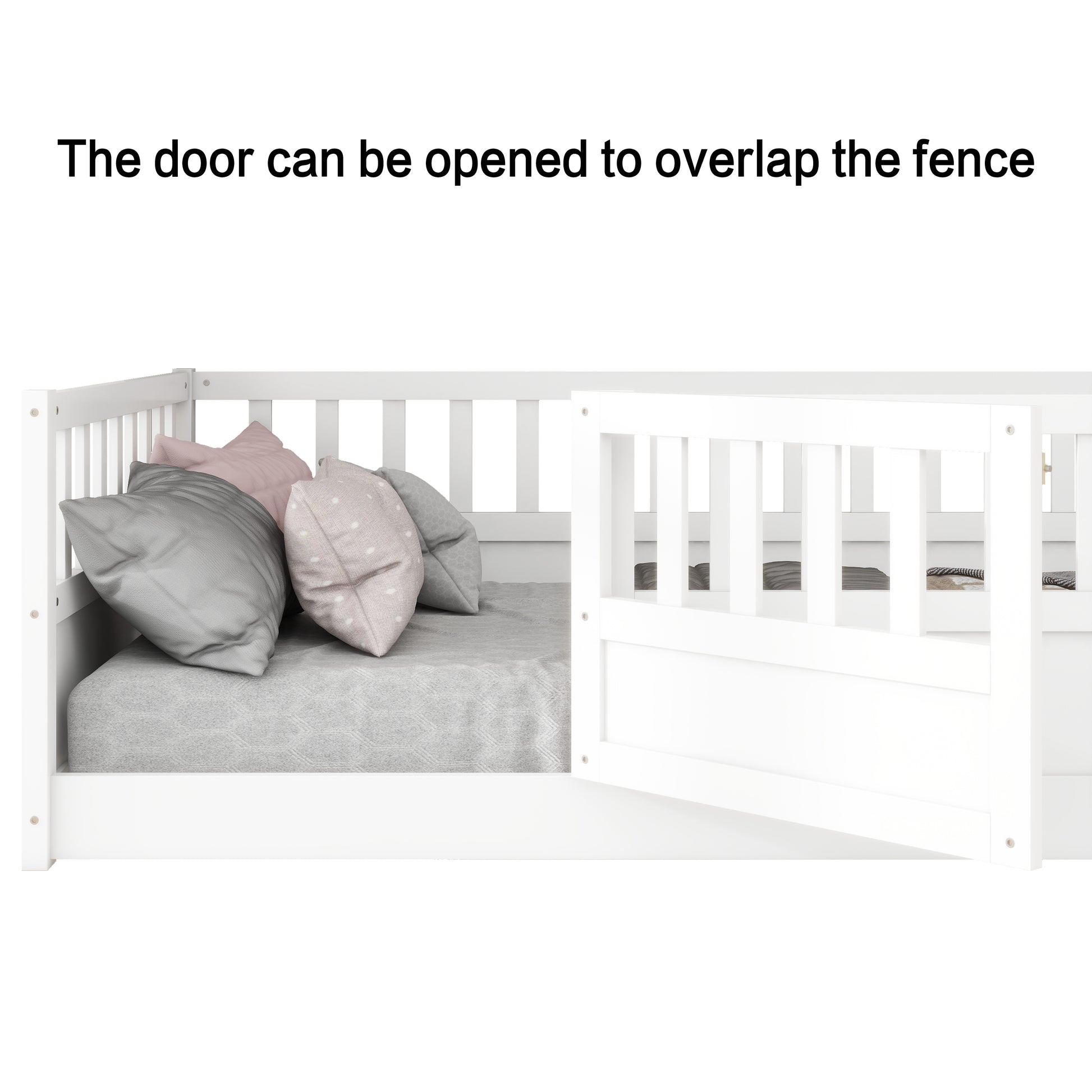 Full Size Floor Bed, Integral Construction With Super High Security Barrier, Door, Children'S Floor Bed Frame, Montessori Wooden Children'S Floor Bed, White Box Spring Required Full White Wood Brown