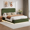 Upholstered Platform Full Size Hydraulic Storage Bed, Lift Up Storage Bed With Rgb Led Light, Bluetooth Speaker, No Box Spring Needed, Lychee Velvet, Green Full Green Velvet Fabric Metal
