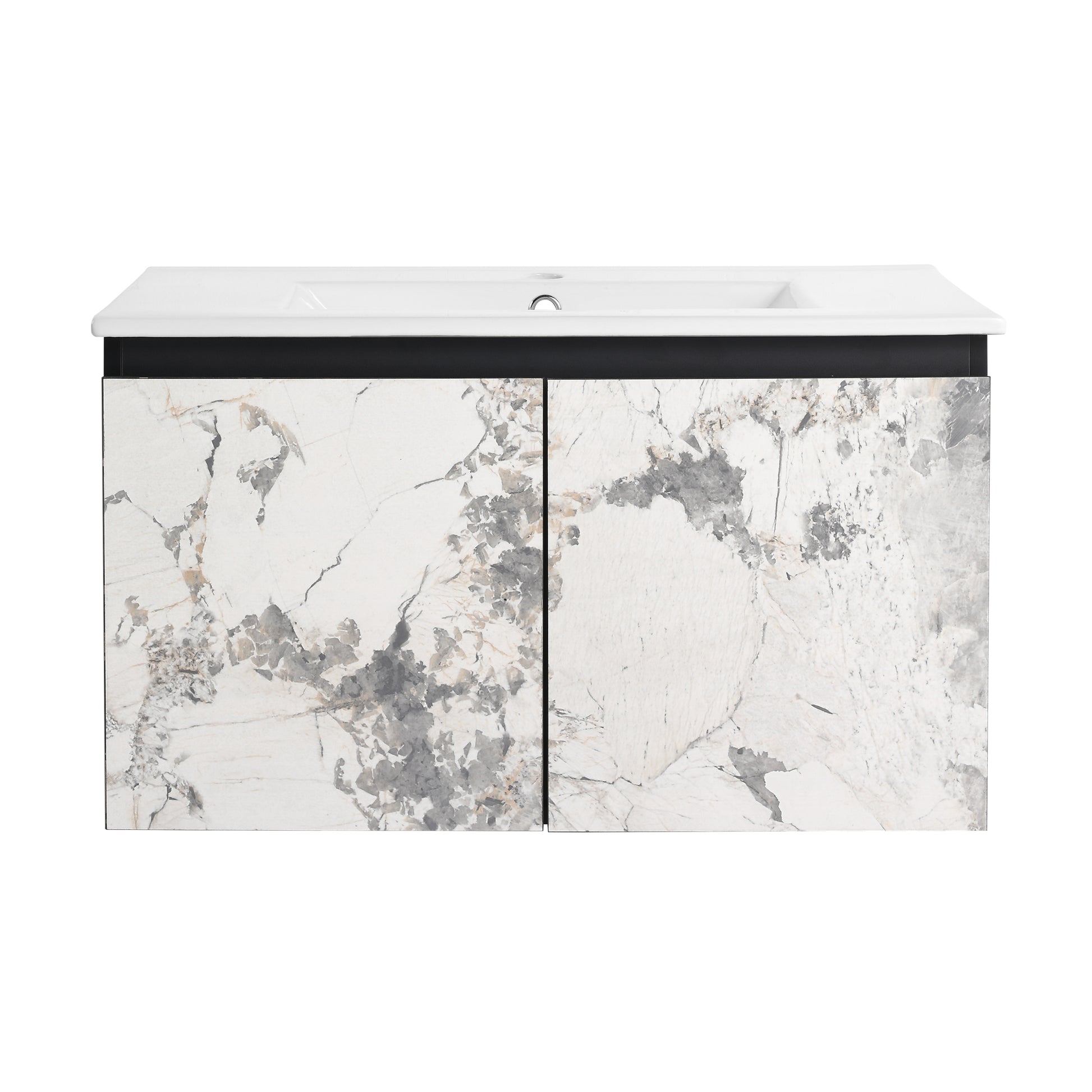 30'' Floating Wall Mounted Bathroom Vanity With Ceramics Sink & Soft Close Cabinet Door, Kd Package Black Bathroom Modern Plywood