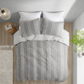 3 Piece Cotton Jacquard Duvet Cover Set King Gray Cotton