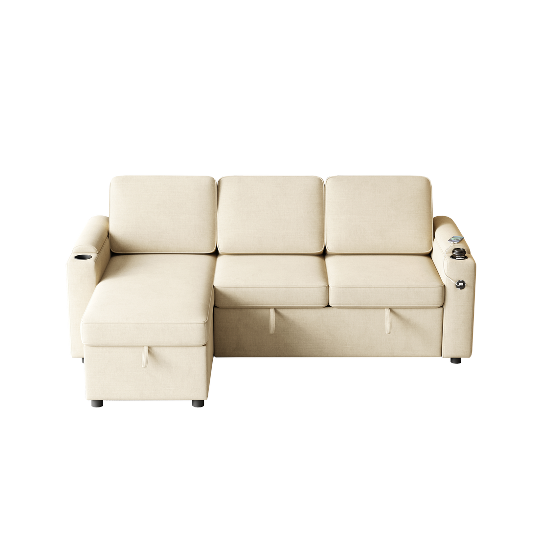 Mh85.8" Sleeper Sofa, Sofa Bed 2 In 1 Pull Out Sofa Bed With Storage Sofa, Sofa Sleeper With Pull Out Bed With Charging Port Beige Primary Living Space Eucalyptus Polyester Fabric 3 Seat