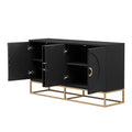 Four Door Metal Handle Storage Cabinet, Adjustable Shelves, Suitable For Corridor, Entrance, Living Room, Study Black Mdf