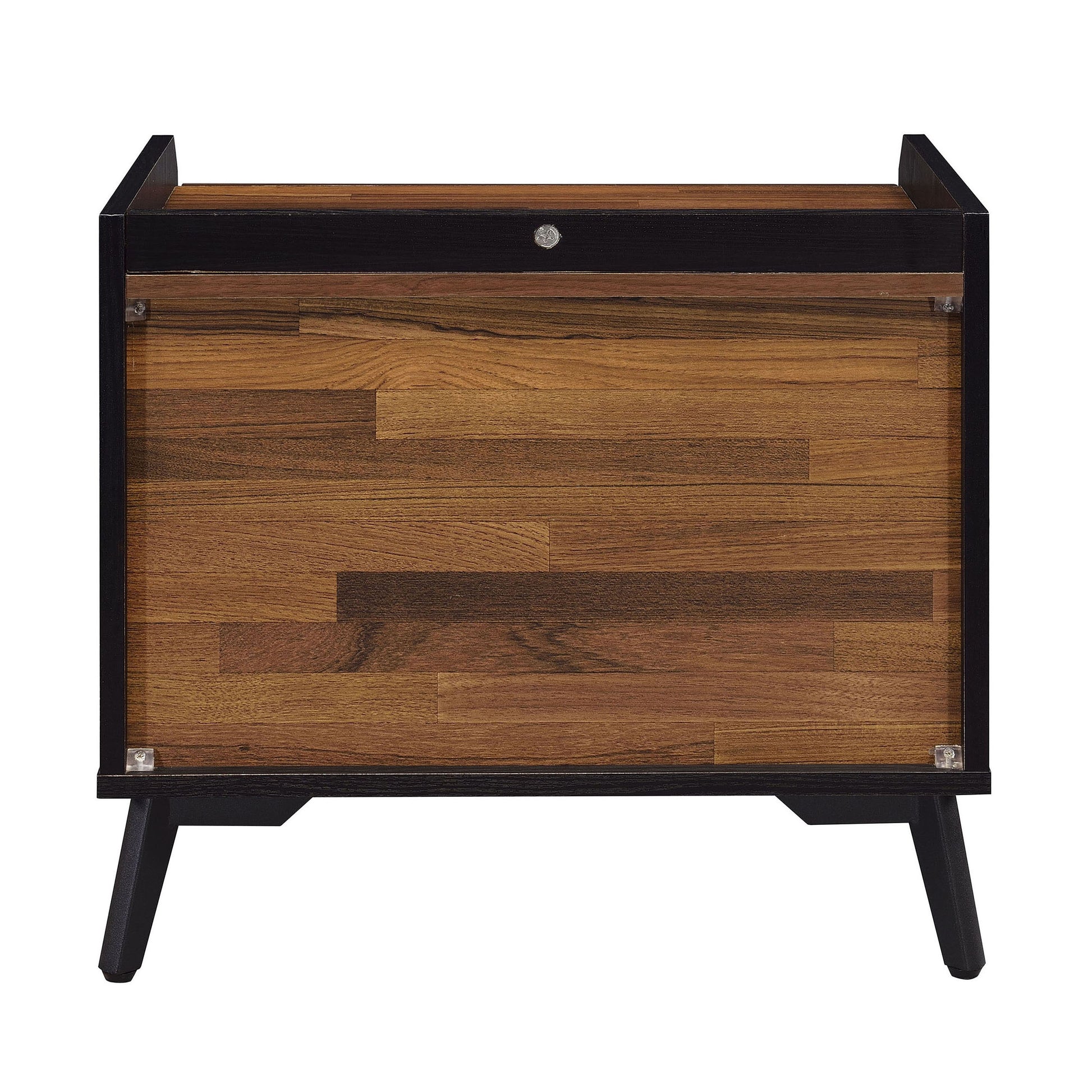 Walnut And Black Nightstand With Metal Sled Base Walnut Black 2 Drawers Bedroom Rectangle Drawers Walnut Wood Metal