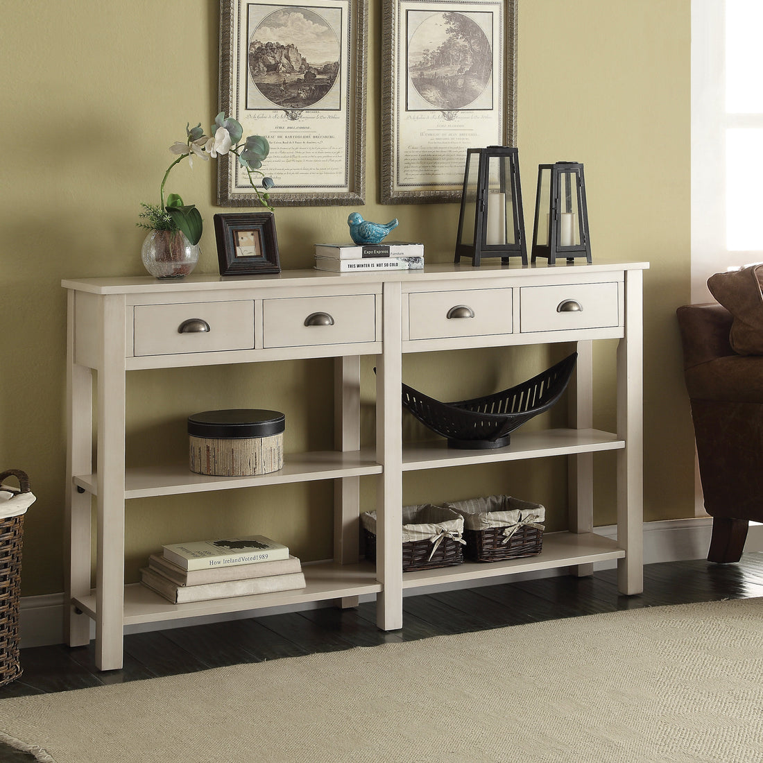 Cream 4 Drawer Console Table Cream Primary Living Space Drawers Rectangular Wood