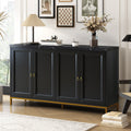 Modern Sideboard With Extra Large Storage Space With Metal Handles And Support Legs For Living Room And Dining Room Black Black Mdf