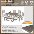 6 Piece Retro Dining Set, 1 Rectangular Table With Designed Trestle Base And 4 Upholstered Chairs And 1 Bench For Dining Room And Kitchen Gray Gray Solid Wood Mdf