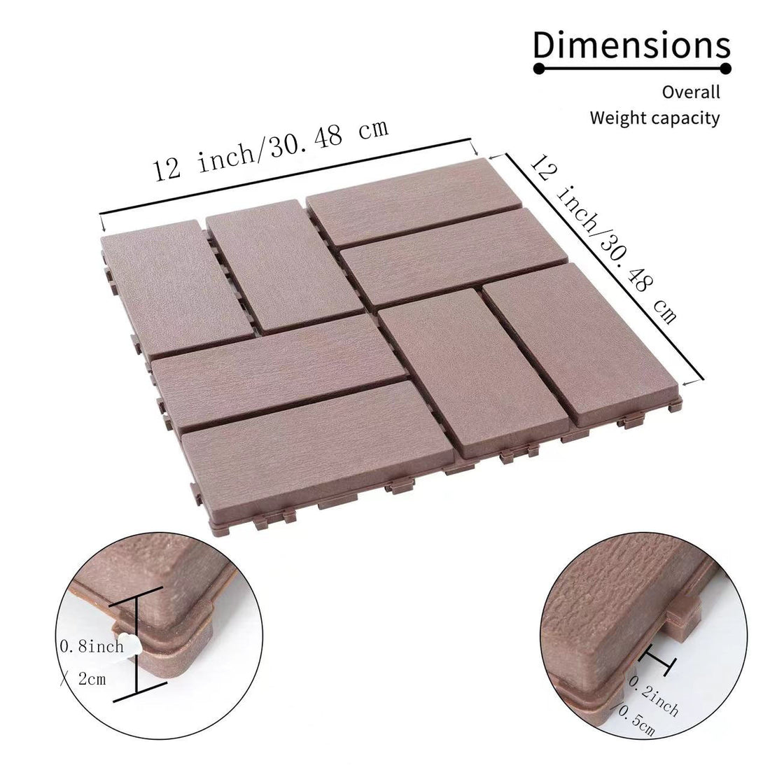 Plastic Interlocking Deck Tiles, 44 Pack, 12"X12", Waterproof, All Weather, Patio Decking Tiles For Poolside, Balcony, Backyard, Bathroom, Easy To Install, Brown Brown Plastic