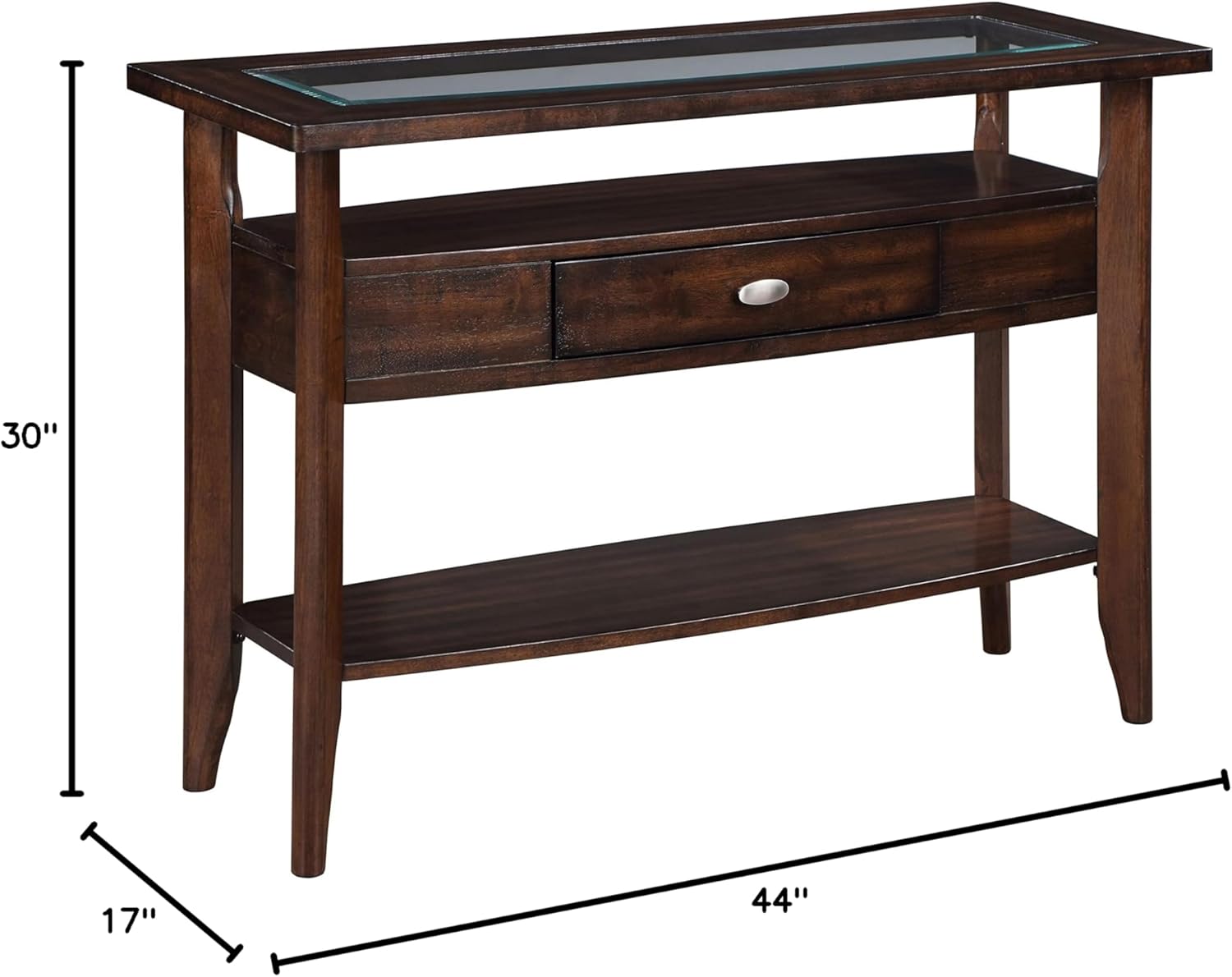 Transitional Dark Walnut Solid Wood 1Pc Sofa Table 5Mm Glass Insert Console Table Top Storage Drawer Living Room Furniture Walnut Primary Living Space Classic,Modern,Transitional Console Tables Rectangular Glass,Solid Wood