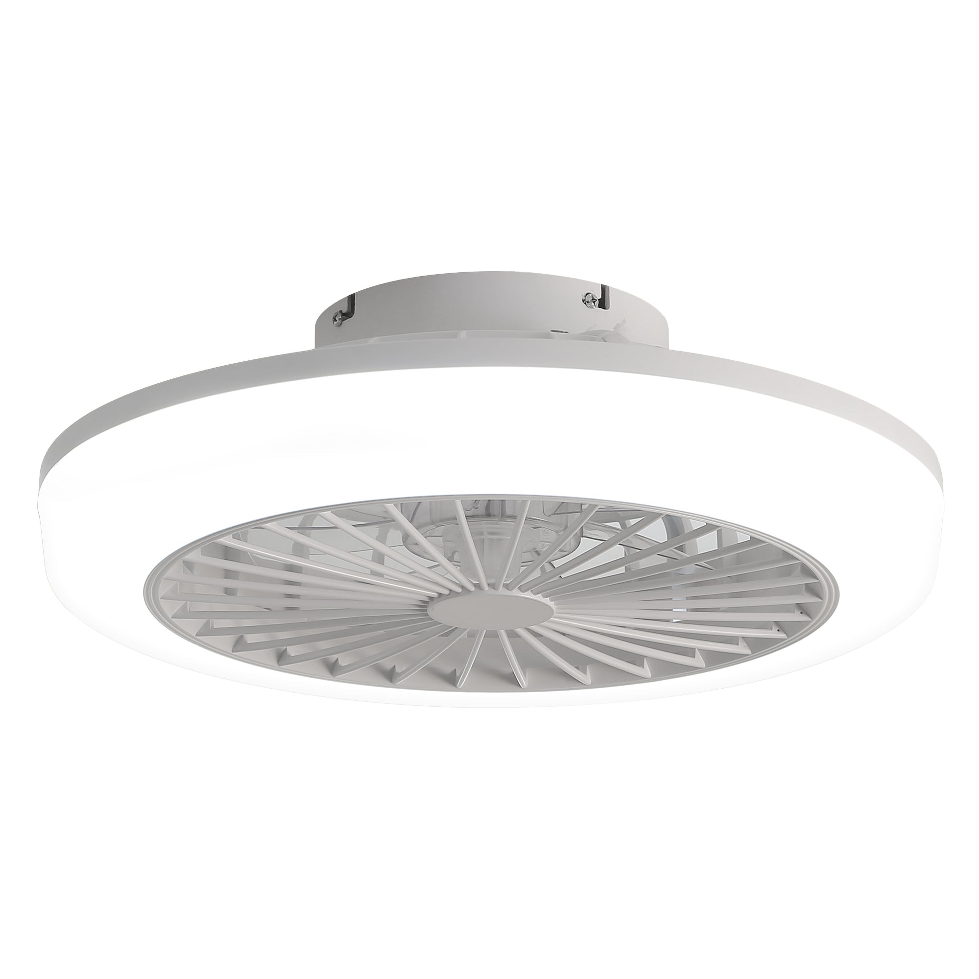 18 Inch Enclosed And Remote, Flush Mount Bladeless Modern Low Profile Ceiling Fan For Bedroom Kitchen Dining Room White Abs