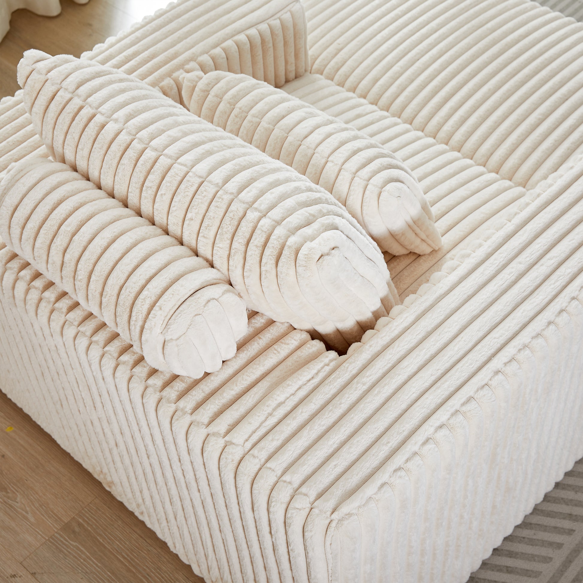 62.5 Inch Corduroy Sponge Sofa Lounge Chair With Removable Footrest,No Assembly Required,Fluffy Modern Sleeper Chair For Indoor Living Room Bedroom Beige Foam Corduroy 1 Seat