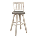 Pub Height Chairs Set Of 2, Distressed Gray And White 360 Degree Swivel Chair Solid Rubberwood Furniture, Vertical Slat Back Bar Chairs White Gray Dining Room Rustic Slat Back Solid Wood