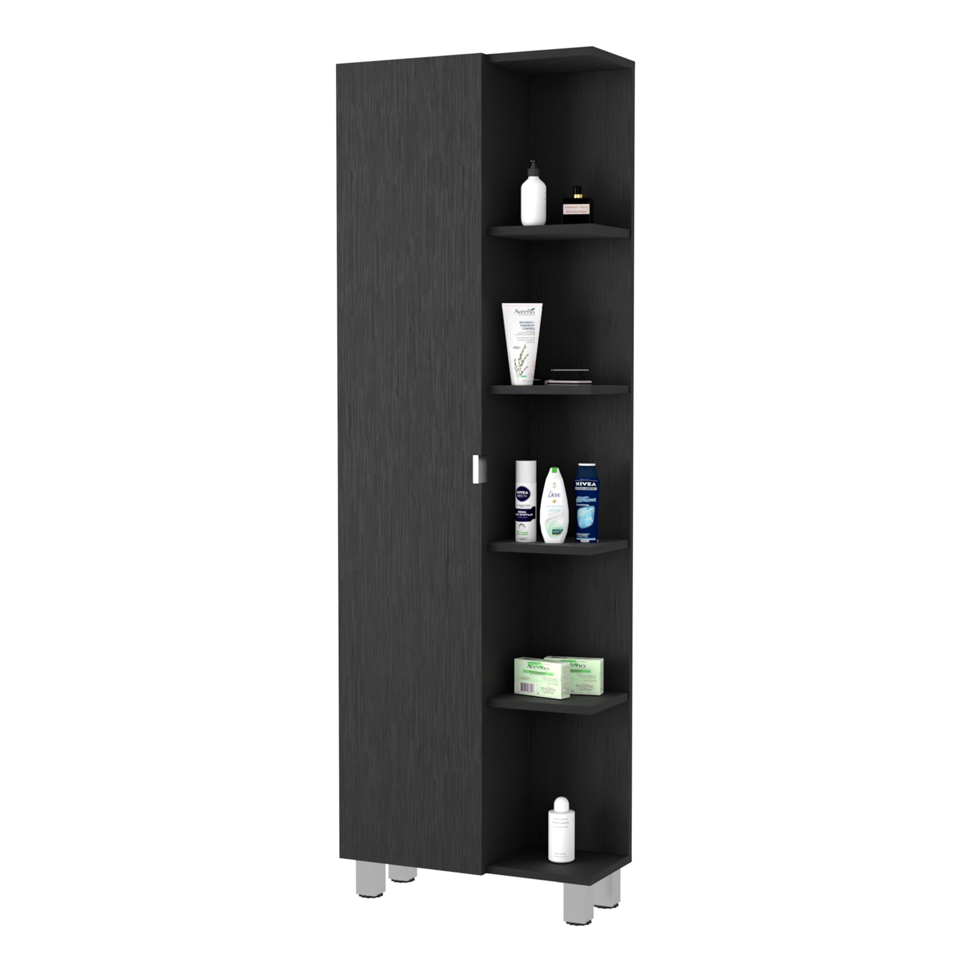 Urano Mirror Linen Cabinet, Four Interior Shelves, Five External Shelves Black Black 1 5 Bathroom Freestanding Modern Particle Board Particle Board