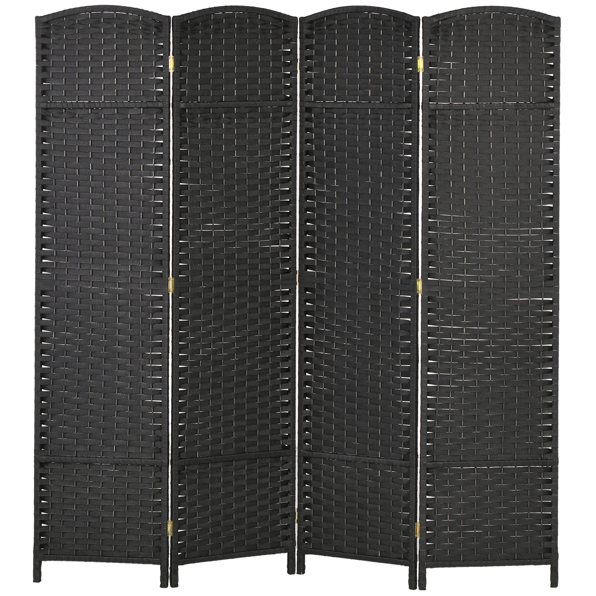 Homcom Room Divider, 4 Panel Folding Privacy Screen, 5.6' Tall Freestanding Partition For Home Office, Bedroom, Black Black Polypropylene