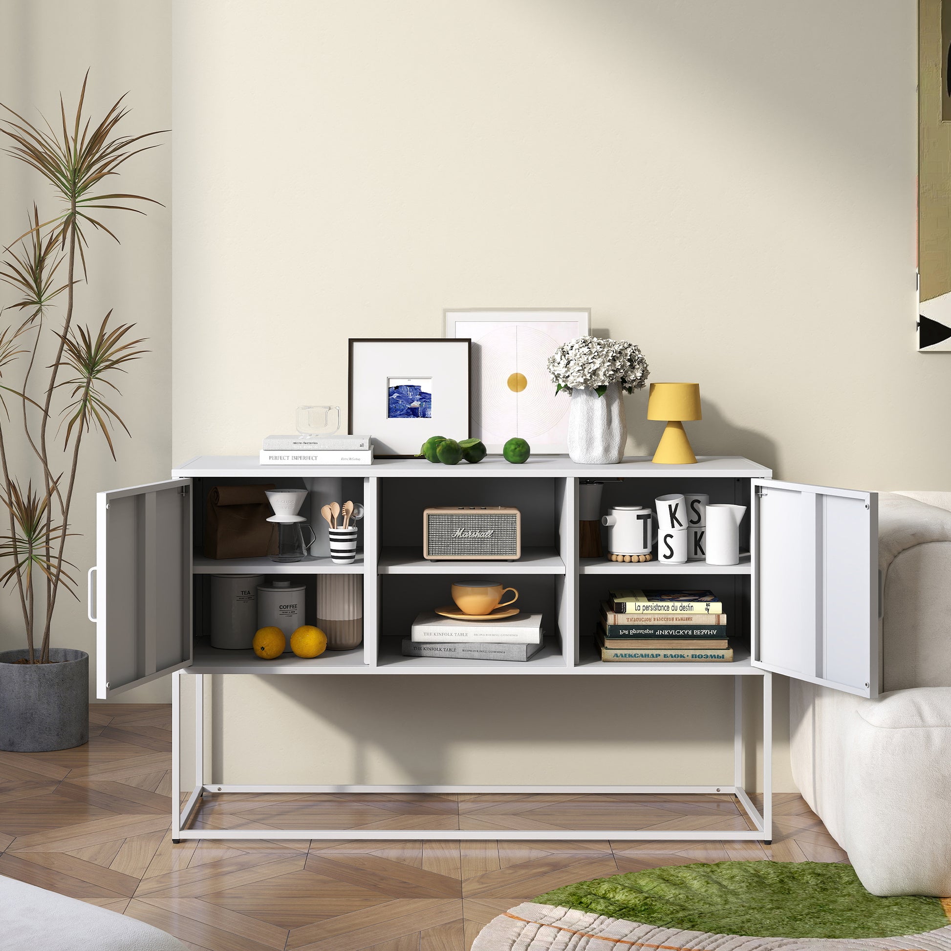 Modern Sideboard Buffet With Plenty Of Storage Space Anti Tilt Mechanism, Elegant Handles, Silent Magnetic Closures And Eco Friendly Finishes For Kitchen, Dining Room,Bed Room And Living Room Wall Mounted 5 Or More Spaces Antique White Primary Living