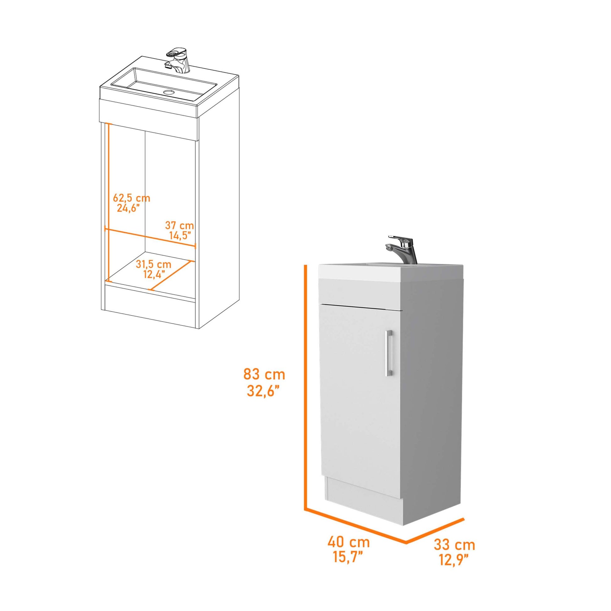 White 1 Door Vanity Sink White Bathroom Melamine