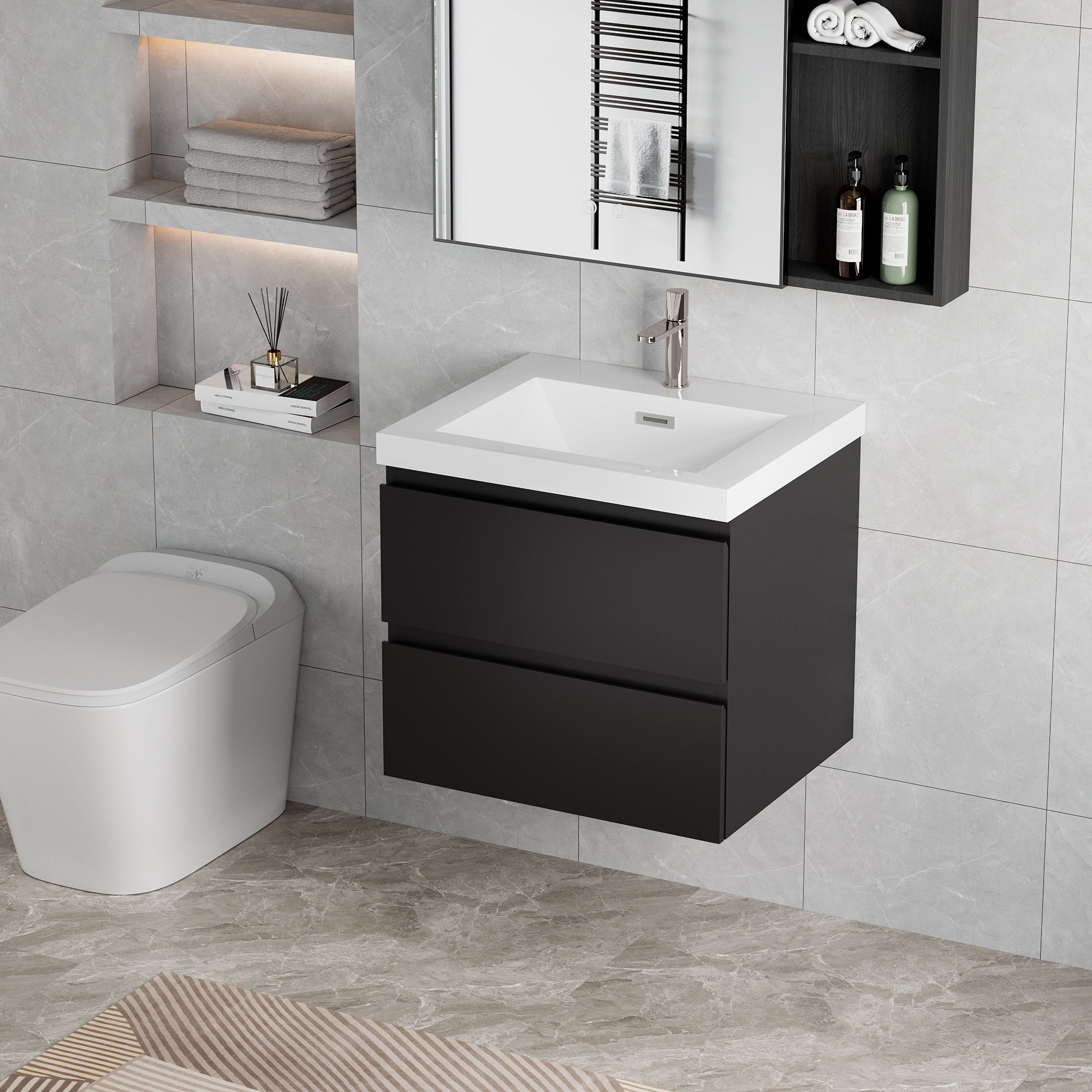 30" Floating Bathroom Vanity with Sink, Modern Wall 2-black-bathroom-wall mounted-mdf