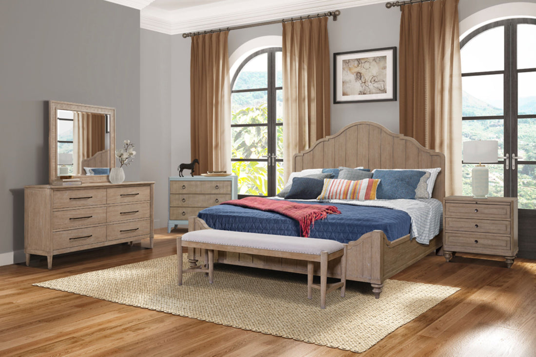 Queen Panel Bed In Sand Finish With Transitional Casual Design Queen Sand Solid Wood Mdf