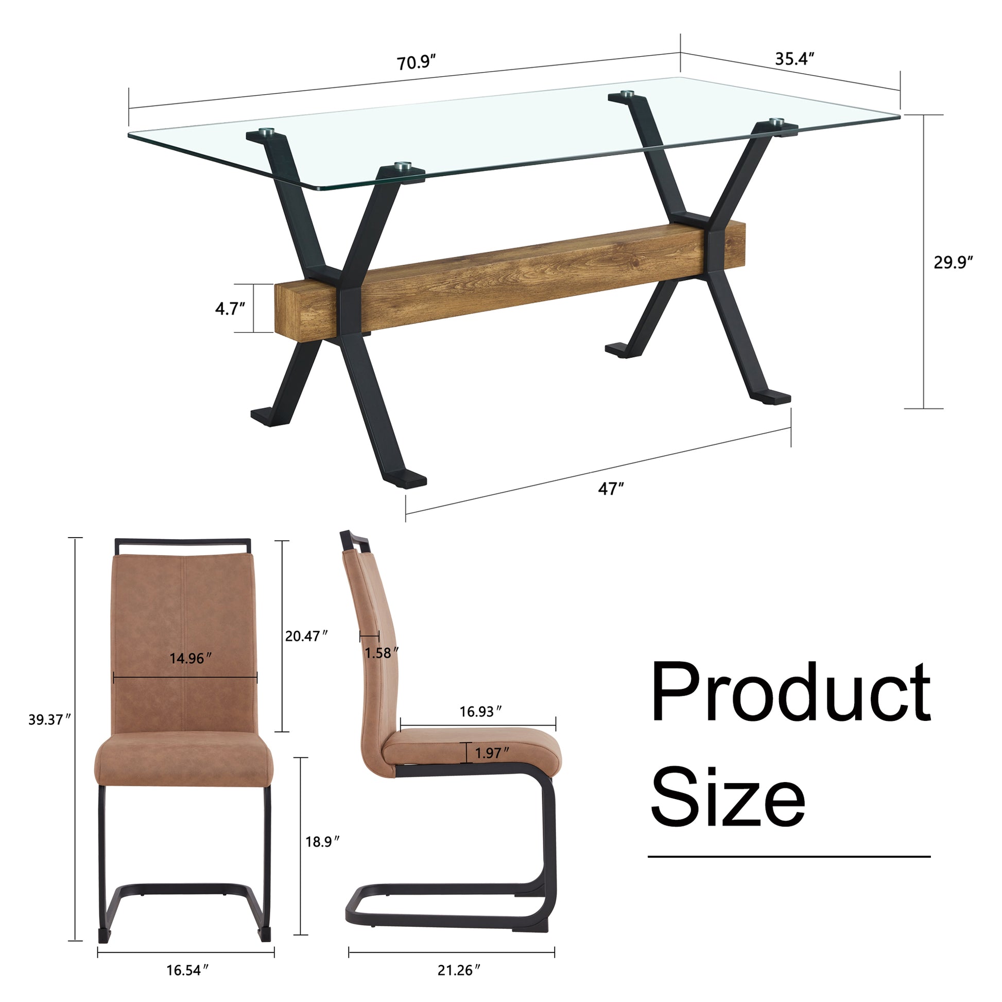 Dining Table. Modern Tempered Glass Dining Table. Large Modern Office Desk With Black Metal Legs And Mdf Crossbars, Suitable For Home And Office Use. 6 High End Cushioned Seats.F1105 C 1162 Transparent Mdf Glass