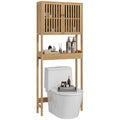 Homcom Bamboo Over The Toilet Storage Cabinet, Over Toilet Bathroom Organizer With Slatted Doors, Adjustable Shelf And Open Shelf, Natural Natural Wood Bamboo