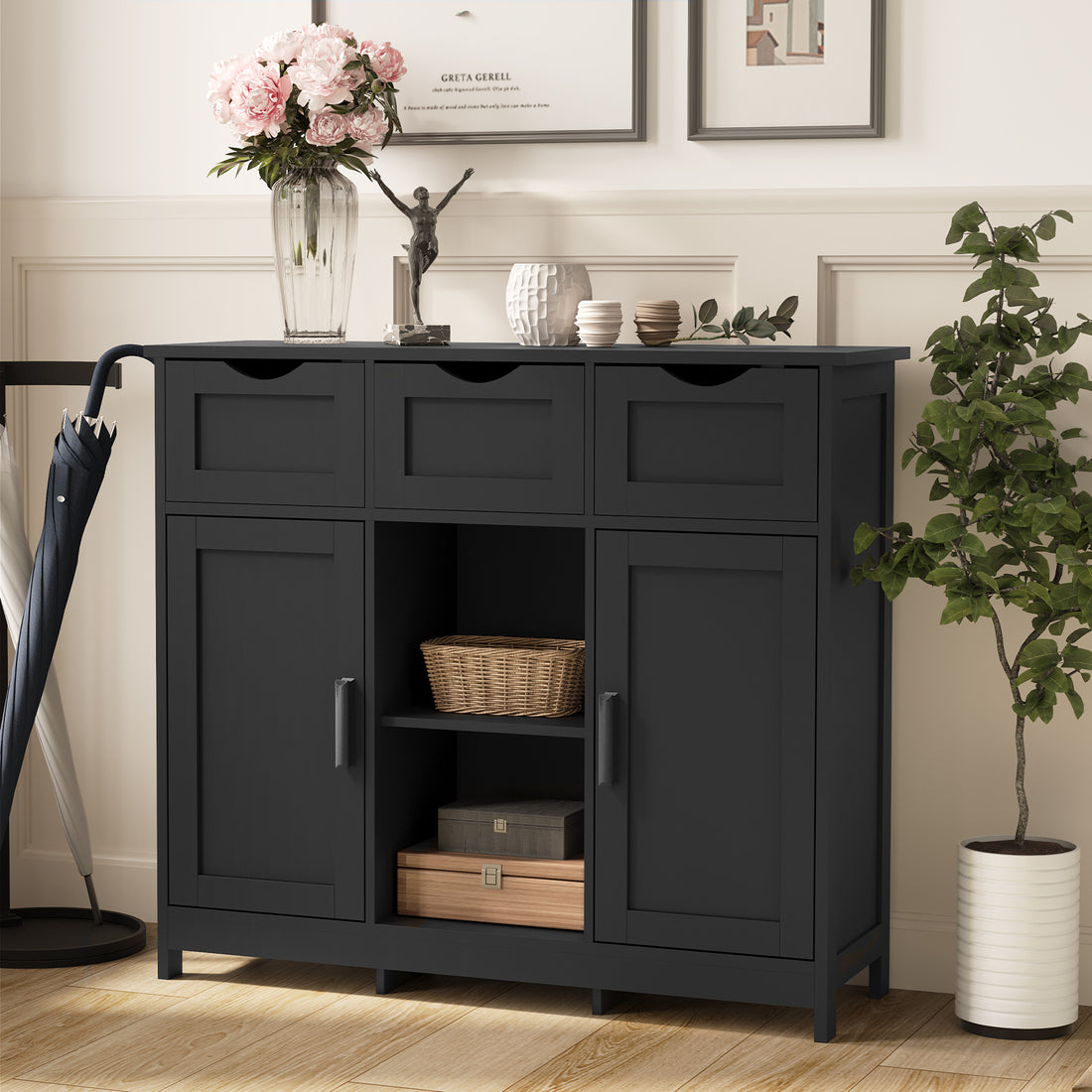 Storage Cabinets,Wooden Floor Cabinet,With Drawers And Shelves Storage Cabinets,Accent Cabinet For Living Room,Bedroom,Bathroom Furniture Home Decor Black Black Particle Board