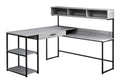 Computer Desk, Home Office, Corner, Storage Drawers, L Shape, Work, Laptop, Grey Laminate, Black Metal, Contemporary, Modern Grey Mdf