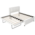 Full Size Upholstery Platform Bed With Trundle,Trundle Can Be Flat Or Erected, Beige Box Spring Not Required Full Beige Bedroom Linen Upholstered