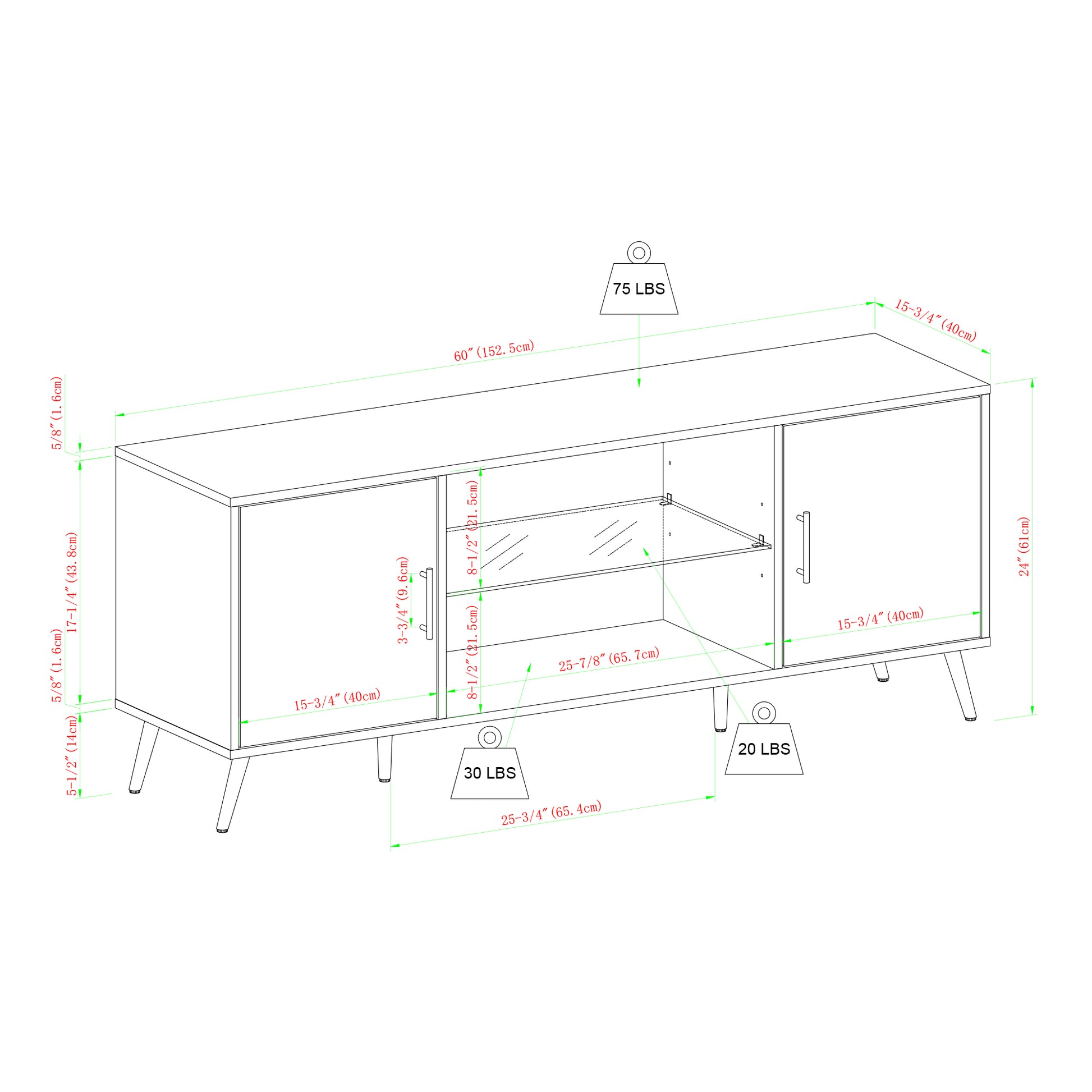 Mid Century Modern 2 Door 60" Tv Stand For 65" Tvs With Glass Shelf Slate Grey Light Gray Mdf