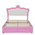Full Size Upholstered Bed Frame With Led Lights, Modern Upholstered Princess Bed With Crown Headboard, 2 Drawers, Pink White Box Spring Not Required Full Pink White Wood Bathroom Modern Bed Frame Pu