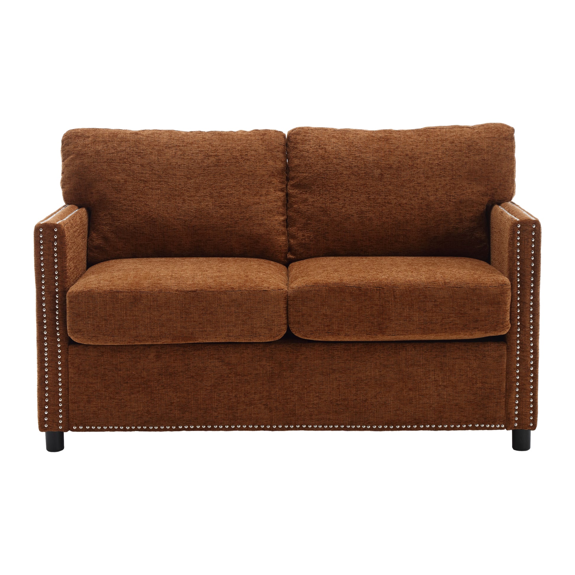 United Modern Chenille Fabric Loveseat, 2 Seat Upholstered Loveseat Sofa Modern Couch Brown Chenille 2 Seat
