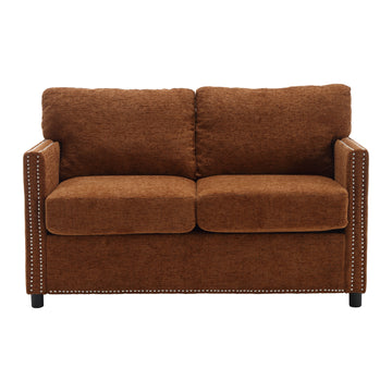 United Modern Chenille Fabric Loveseat, 2 Seat Upholstered Loveseat Sofa Modern Couch Brown Chenille 2 Seat